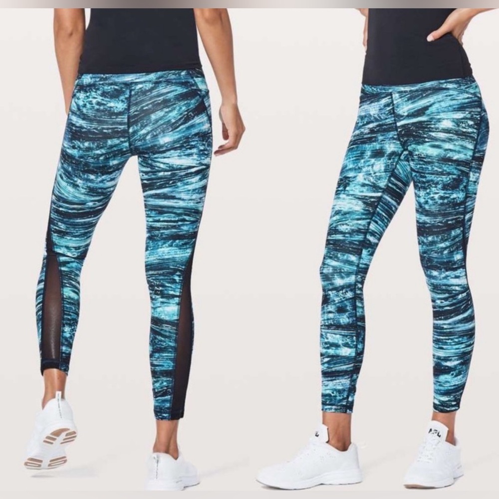 Lululemon Train Times 7/8 Pant Size 6 25" In Shorelines Multi Blue / Black